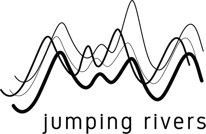 Jumping Rivers logo of 4 rounded lines that go up and down in various ways like a line chart